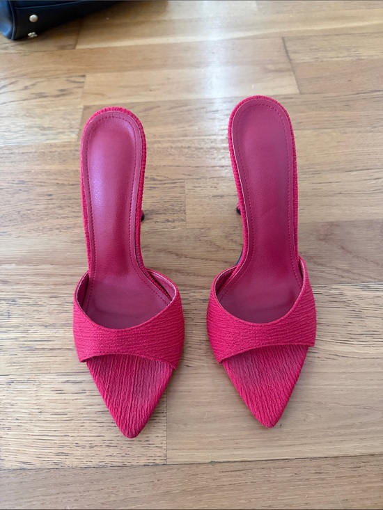 Shoes - Red Pointed-Toe Slip-On Mules